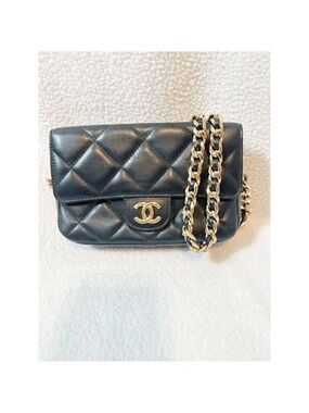 Chanel Mini Quilted Lambskin Chain Crossbody Bag Black Gold Hardware COA